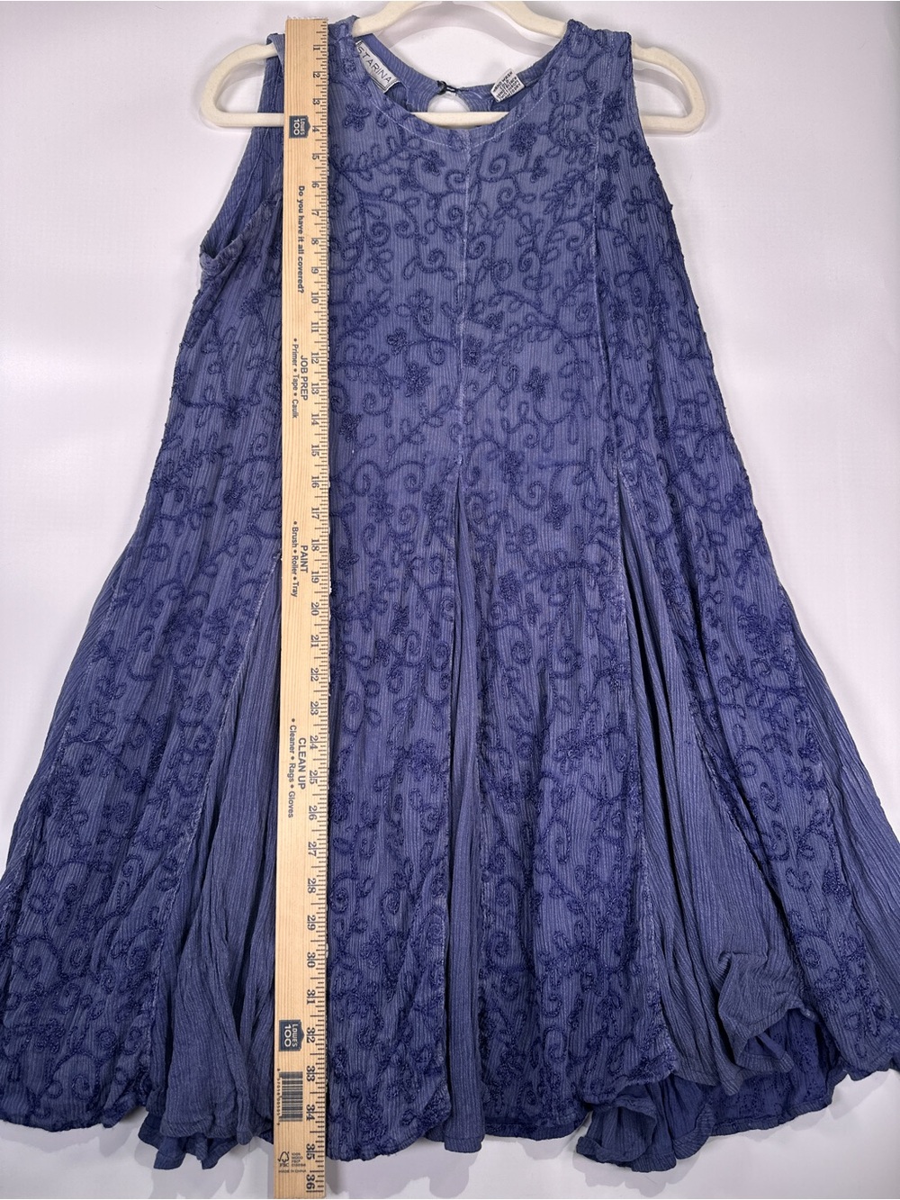 Vintage Starina Sleeveless Aline Dress Floral Embroidered Rayon Blue M - Picture 7 of 11